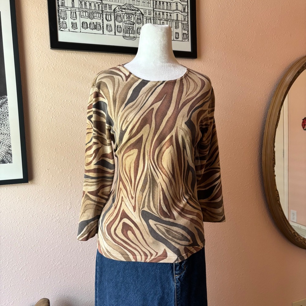 Vintage 90s Silk Zebra Print Blouse - Picture 2 of 8